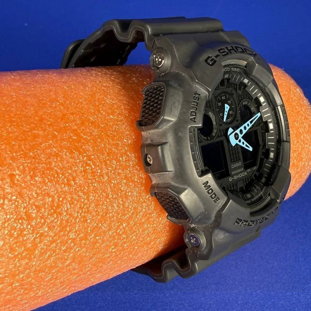 Casio G-Shock 5081 GA-100C Charcoal Blue Hands Analog Digital Watch Face